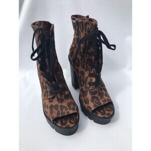 Jessica Simpson Women's Lizzah Animal Print Faux Suede Open Toe Bootie Size 10m